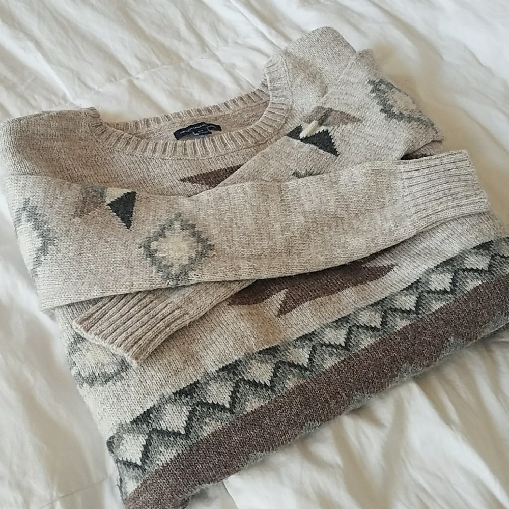 American Eagle Grey, Brown, an Blue Sweater